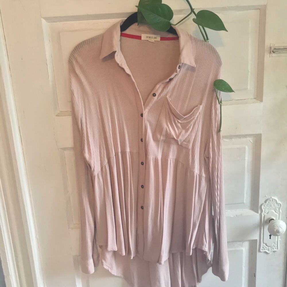 Long Sleeve Button-Up Babydoll Top